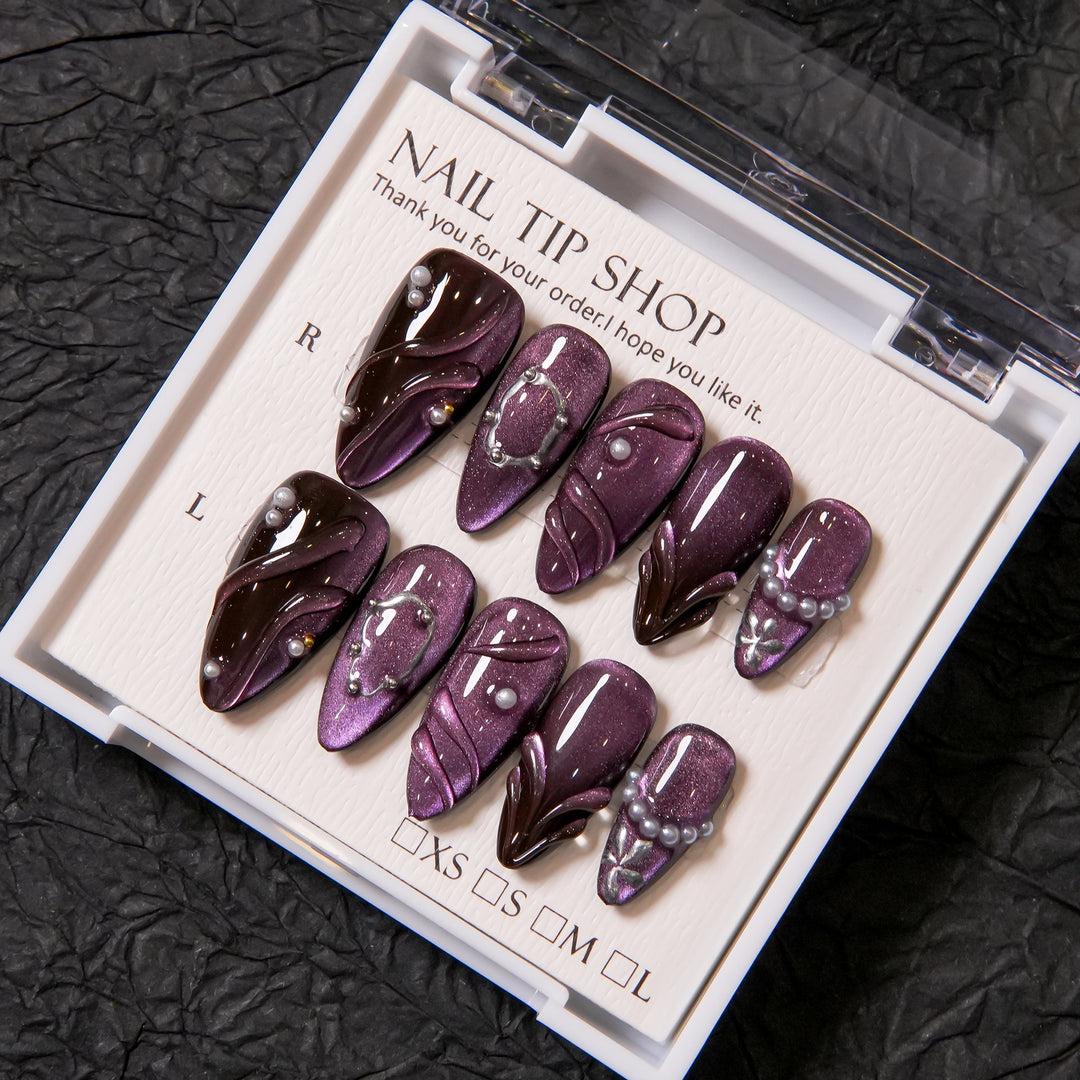 Elegantes Press-On Nagelkunst-Set mit Perlen-Akzenten