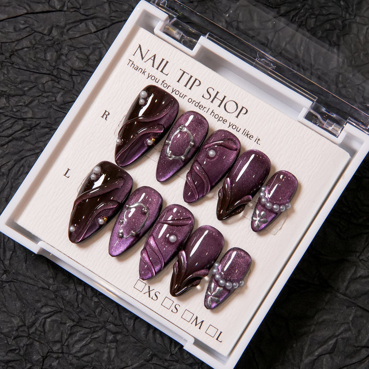 Elegantes Press-On Nagelkunst-Set mit Perlen-Akzenten