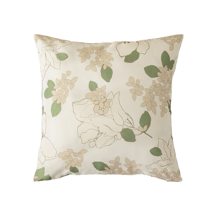 Handgetufteter quadratischer Dekokissenbezug mit floraler Chenille‑Applikation