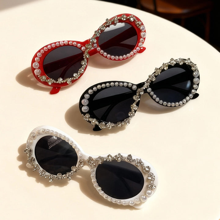 Elegante perlenverzierte Katzenaugen-Sonnenbrille Karnz