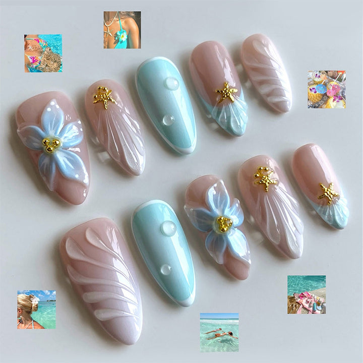 Blumenverzierte Press-On Nagelset Karnz