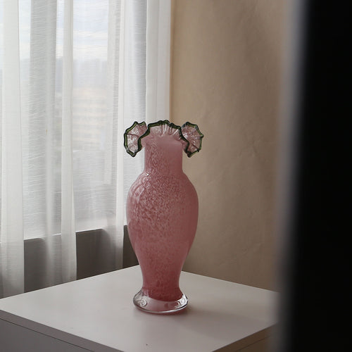 Mouthblown Rüschrand Hohe Sockel Kunstglasvase Karnz
