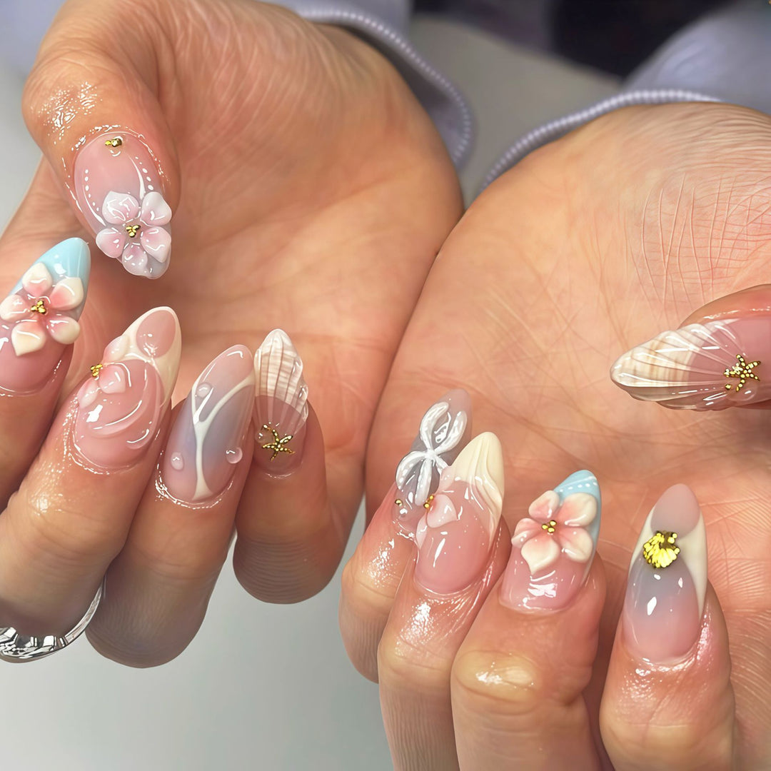 Künstlerisches florales verziertes Press-On Nail Set