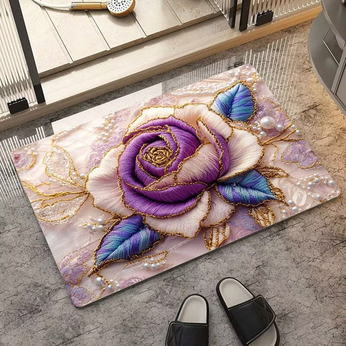 Luxuriöser Bestickter Floraler Teppich Karnz