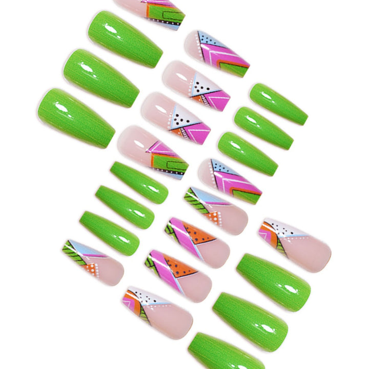 Künstlerische Neon Geometrische Press-On Nagelverlängerungen Karnz