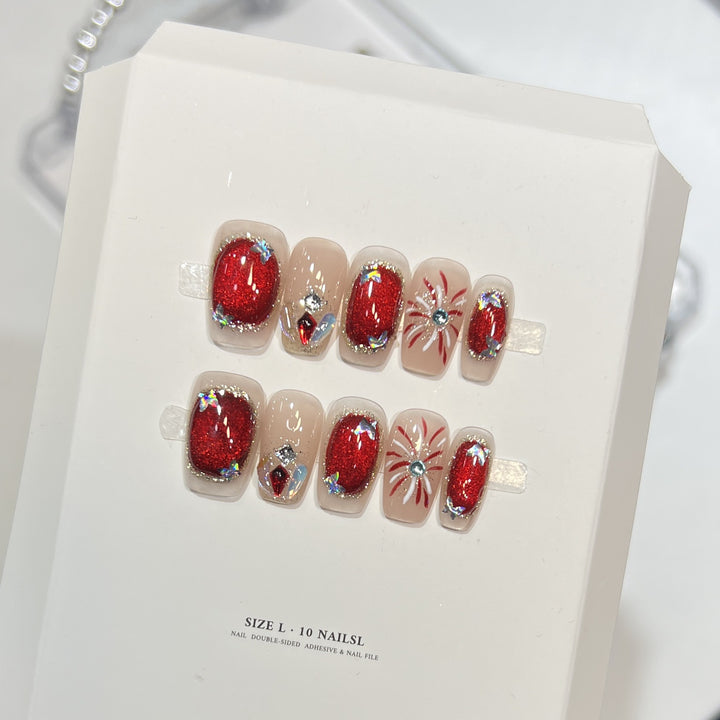 Glamorous Rote Glitzer Press-On Nagel Set