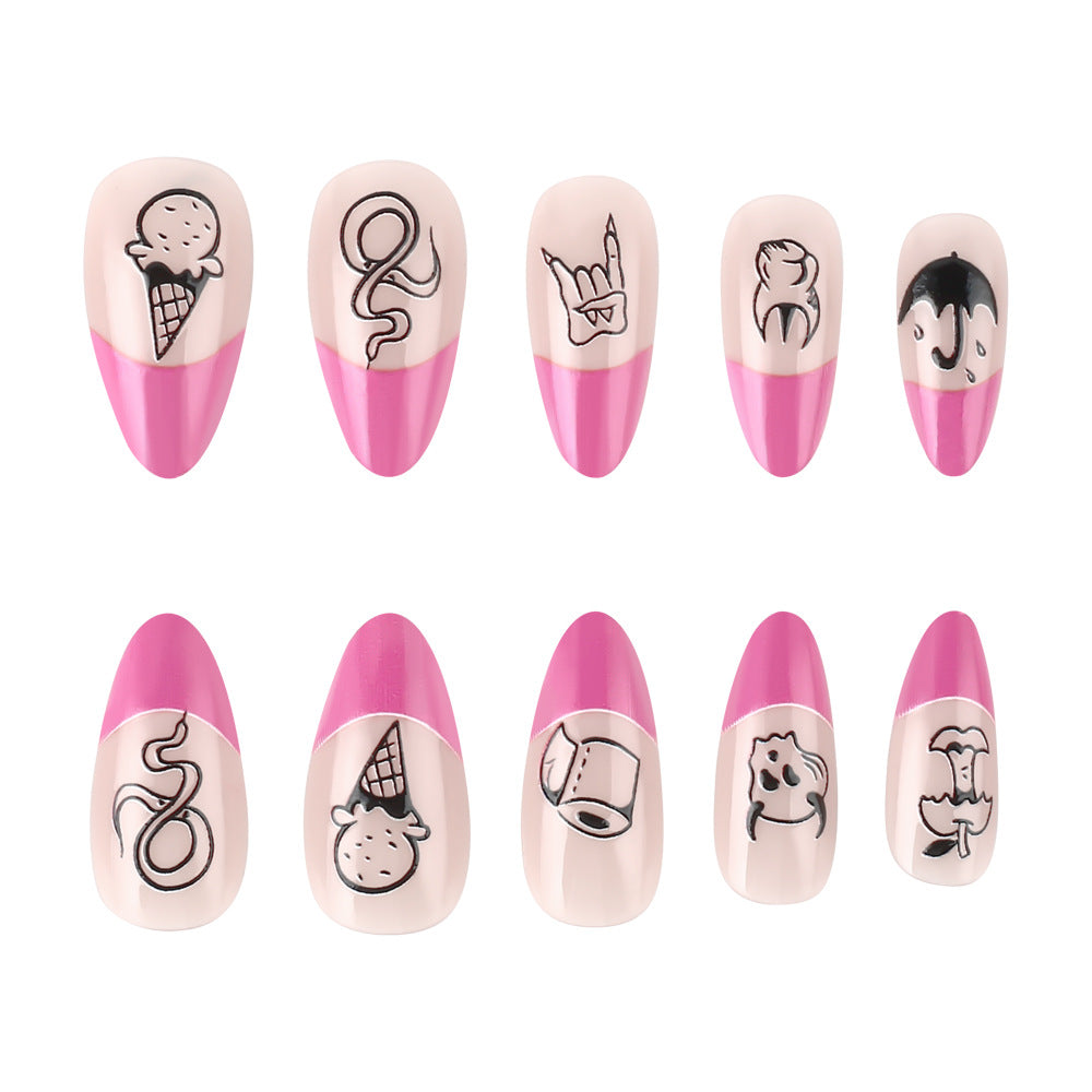 Künstlerisches Press-On-Nagel-Set mit funky Designs Karnz