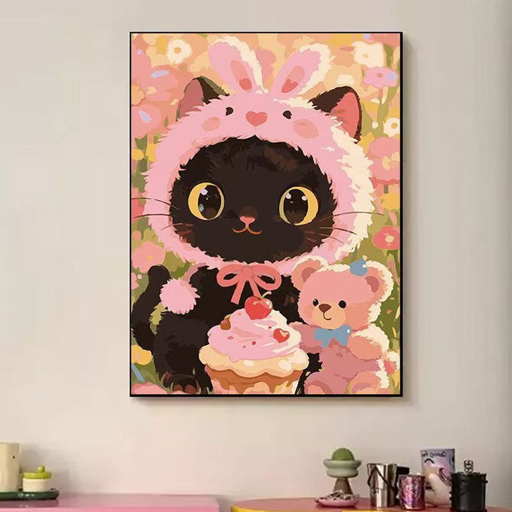 Verspielte katzenmotivierte Illustrationswandkunst Karnz
