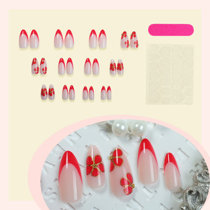 Künstlerisches Press-On Nagelset mit floralem und Ombre-Design Karnz 1788496157