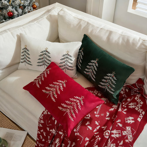 Bestickte festliche Rückenkissenhülle mit Trio-Weihnachtsbaum-Motiv