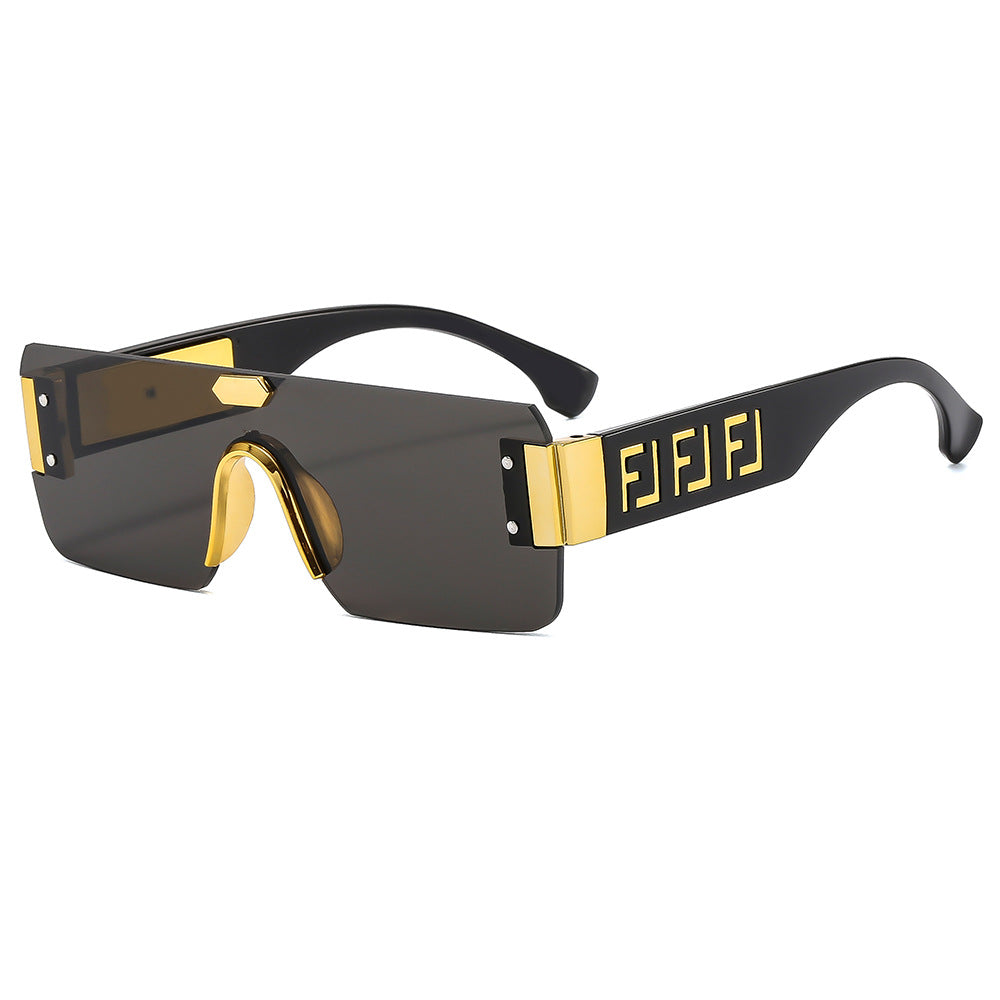 Damen futuristische Oversize-Sonnenbrille mit Metall-Details Karnz