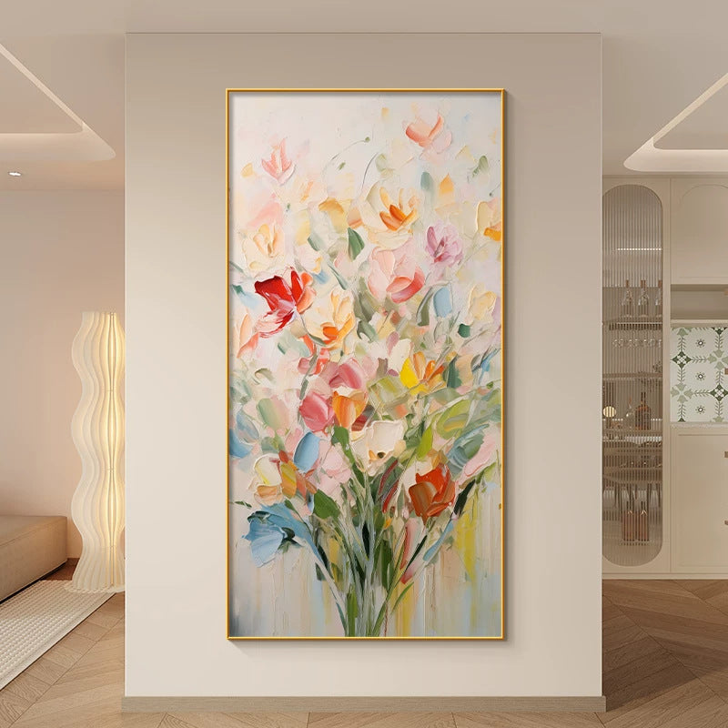 Künstlerisches strukturiertes florales Leinwandkunstwerk für Innenräume