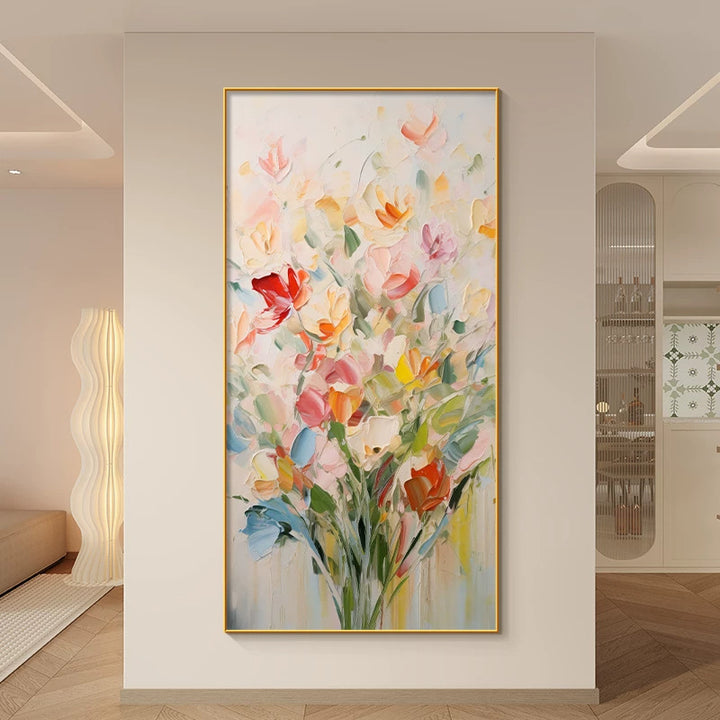 Künstlerisches strukturiertes florales Leinwandkunstwerk für Innenräume