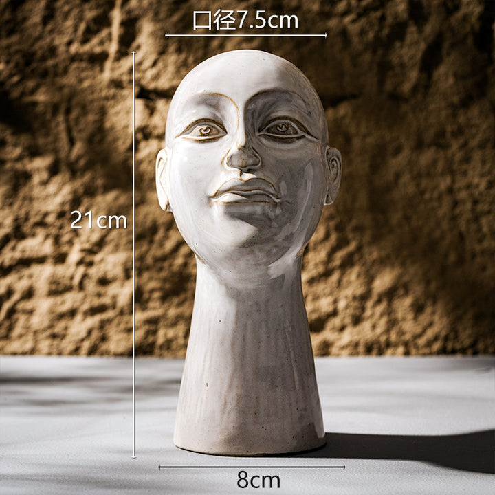 Handglasiertes zeitgenössisches skulpturales Kopf-Pflanzen-Vase mit schmalem Hals