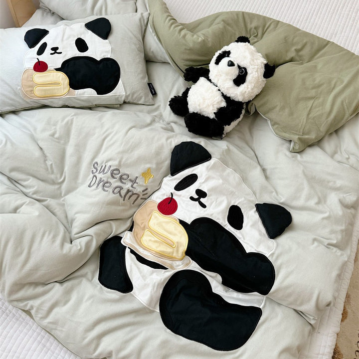 Kids Appliqué Puppy Baumwollsatin Bettbezug mit gesteppten Welpenkopf Kissenbezügen