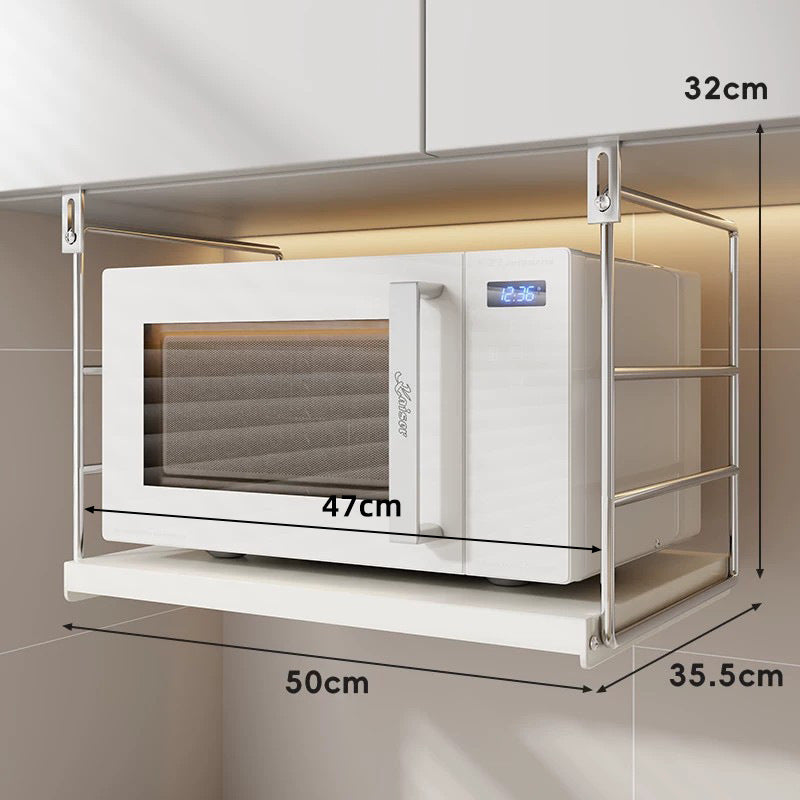 Unterbau Edelstahl Mikrowellenregal mit Schublade und verstellbaren Haken