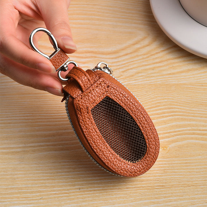 Texturiertes Leder-Münzfach mit Clip Karnz