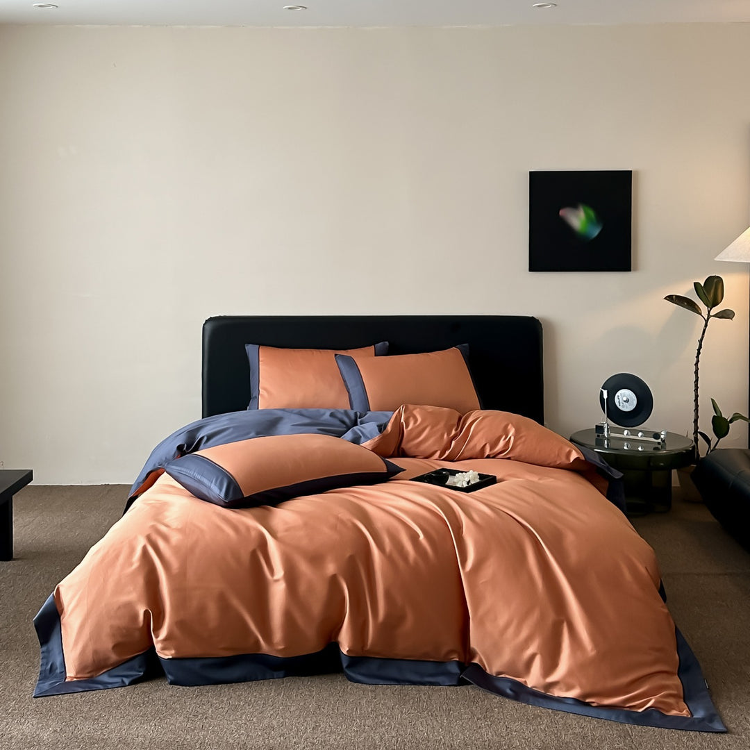 Premium-Baumwollsatin-Bettwäsche-Set mit feiner Kontrastpaspel und Hotelverschluss