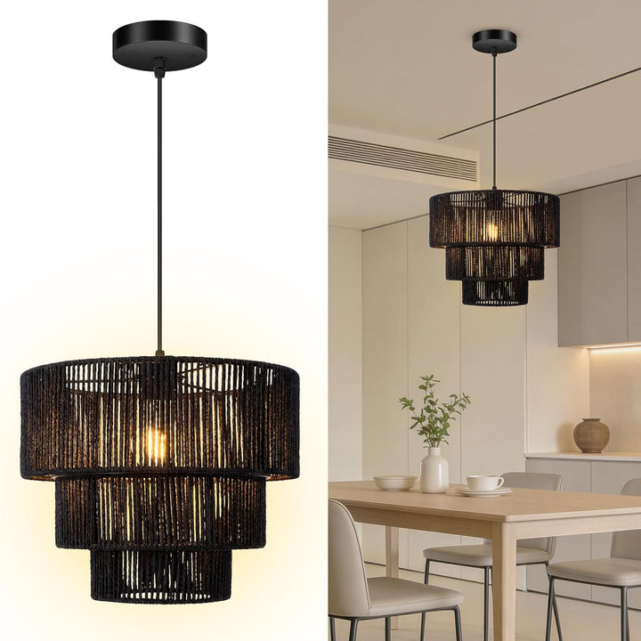 Elegante Hängeleuchte mit Rattan-Details Karnz