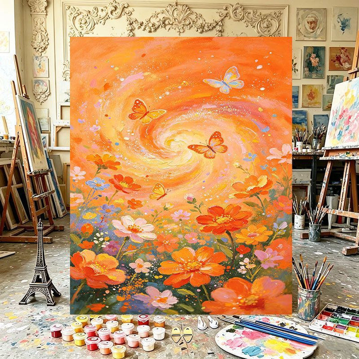 Lebendige florale Wirbel-Leinwandkunst Karnz