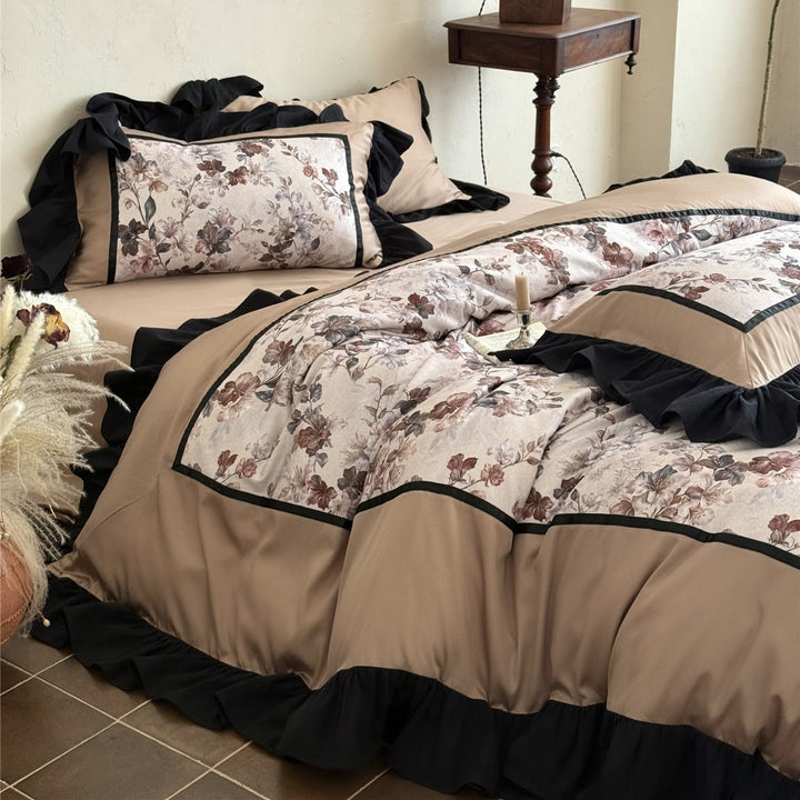 Luxus Floral Gebürstete Mikrofaserdecke Set mit Paspelrand