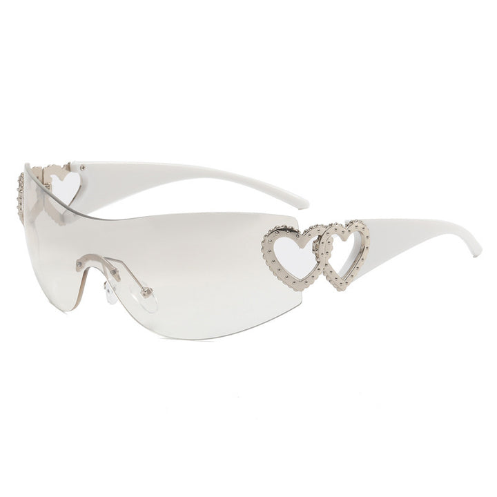 Damen sportliche Sonnenbrille im trendigen Shield-Design mit Herz-Akzenten Karnz