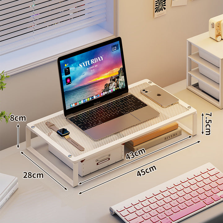Metallisches Mesh-Laptop- und Monitorständer mit Unterregal-Organizer und Zubehörablage