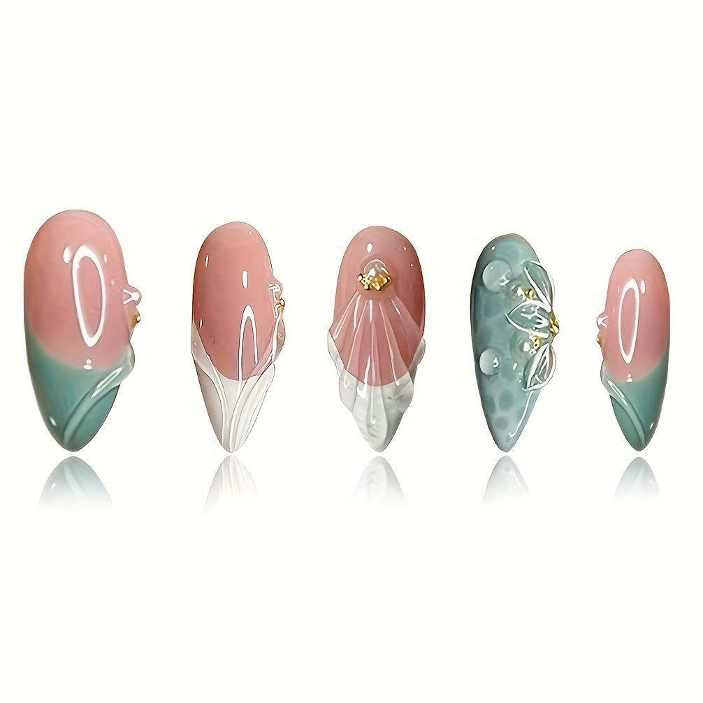 Florale-Verzierte Stiletto Press-On Nägel Karnz 1787368964