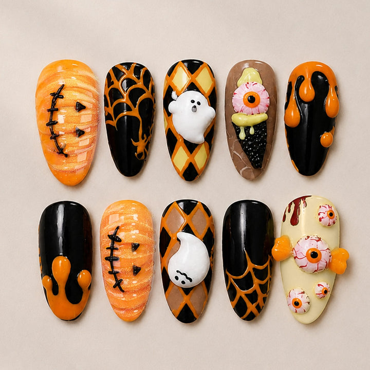 Kreatives Kunstnagelset mit einzigartigen Halloween-Motiven Karnz