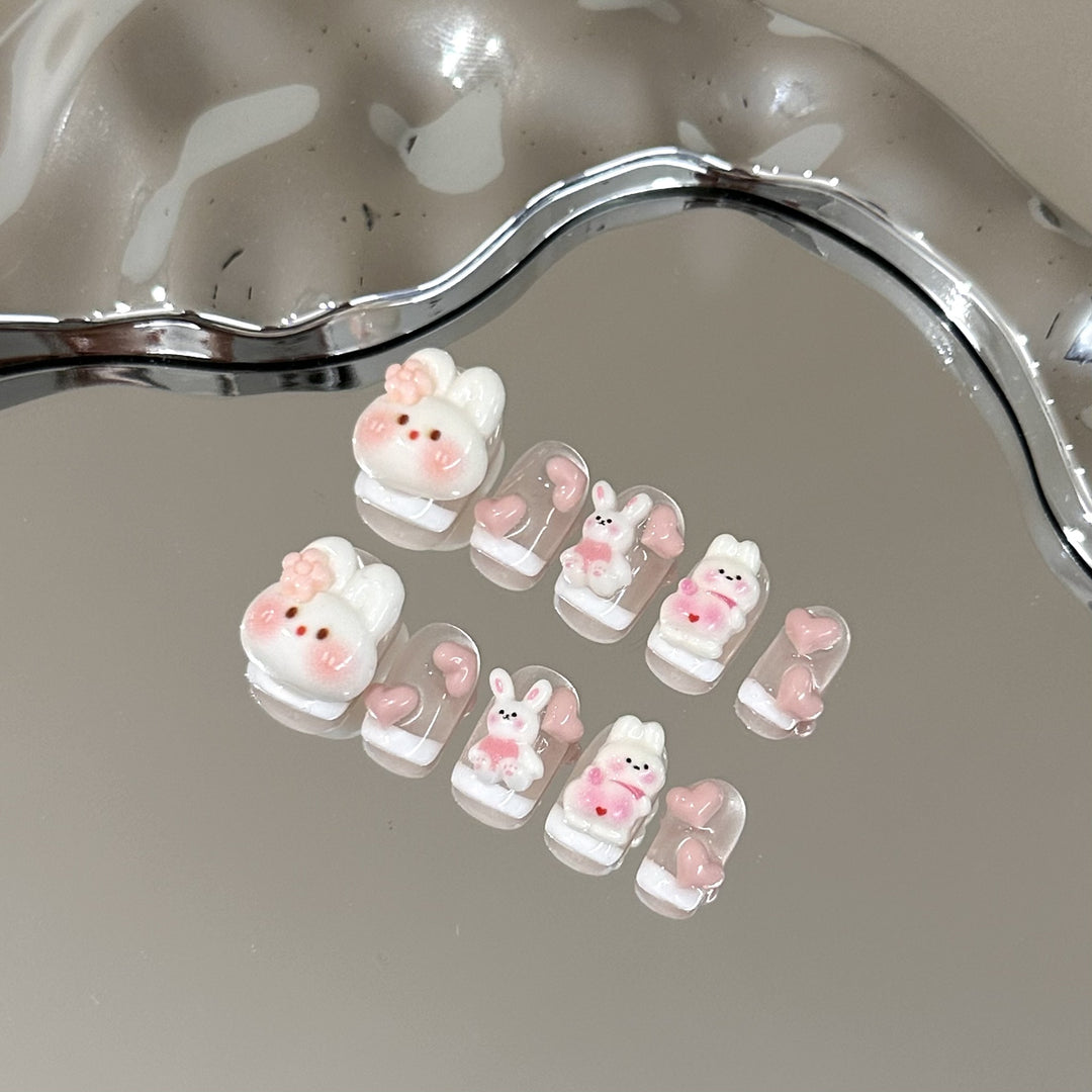 Verspieltes Bunny-Themen Press-On Nagelkunst Set