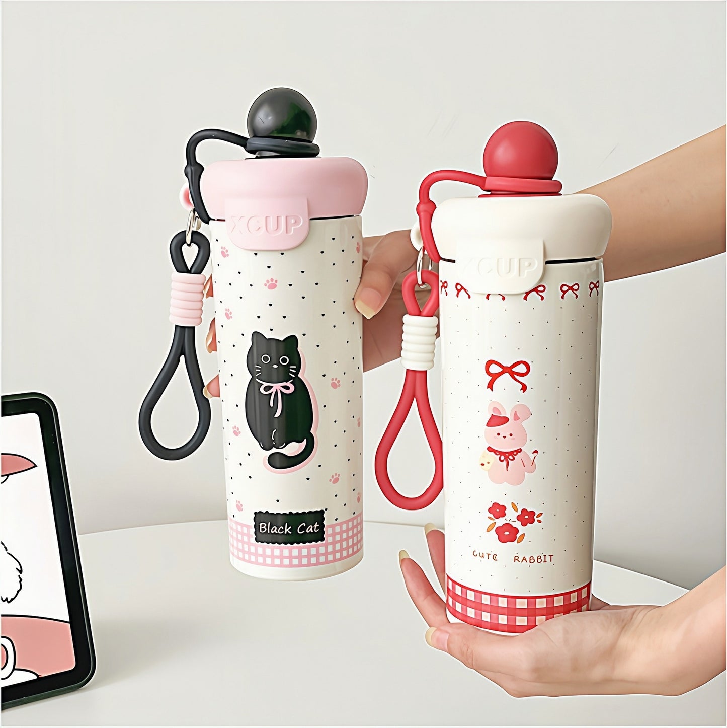 Damen Freizeit-Trinkflasche mit niedlichem Katzenmotiv Karnz