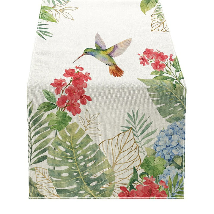 Botanischer Kolibri Baumwoll-Leinen Tischläufer