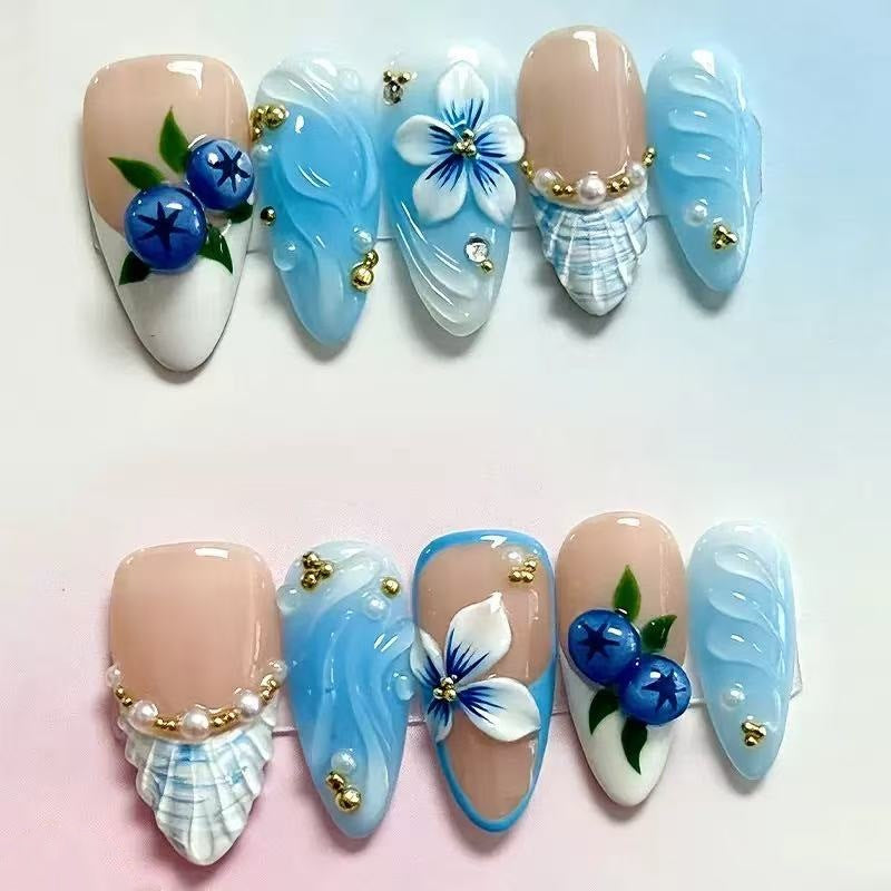 Florale dekorative Press-On Nagelset Karnz