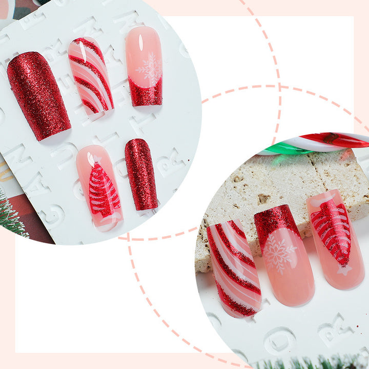 Kunstnagelset mit festlichem Glitzer und kreativen Weihnachtsmotiven Karnz