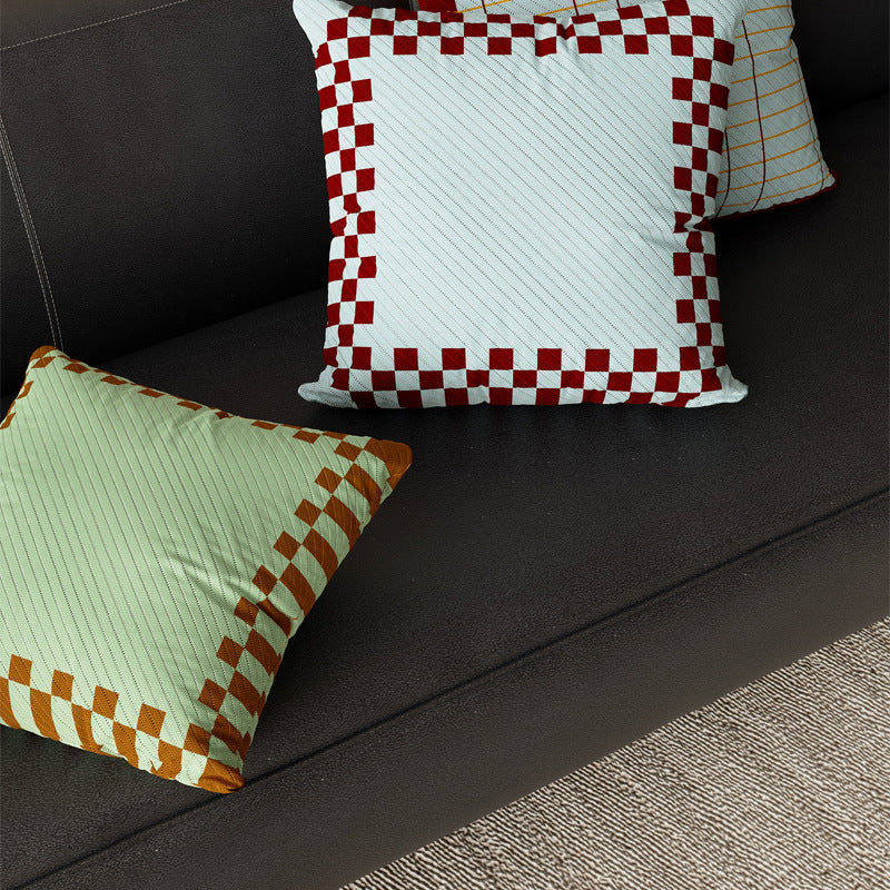Decorative Square Cushion Cover with Grid Quilting, Contrast Piped Edge and Laced Side Detail