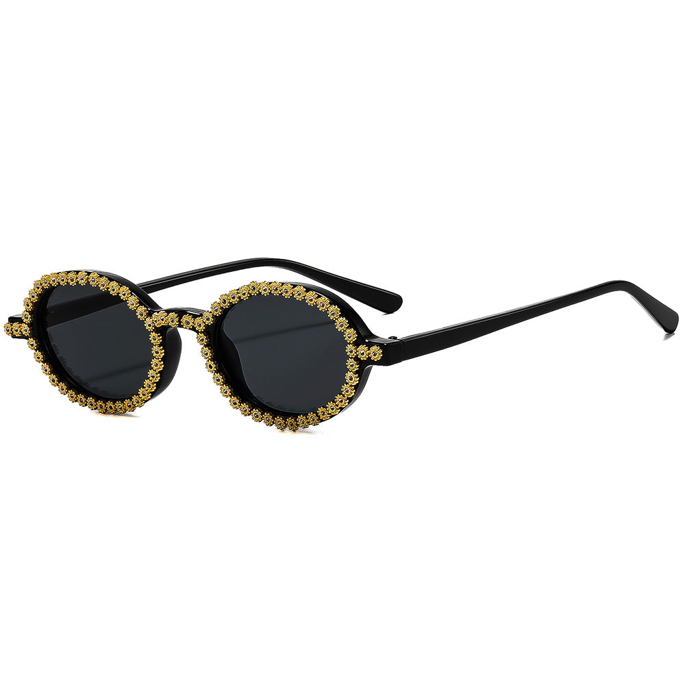 Damen modische Sonnenbrille mit floralem Kristallrahmen Karnz