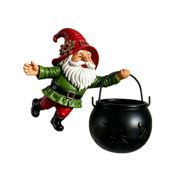 Dekorative Gartenzwergfigur mit Kessel Karnz