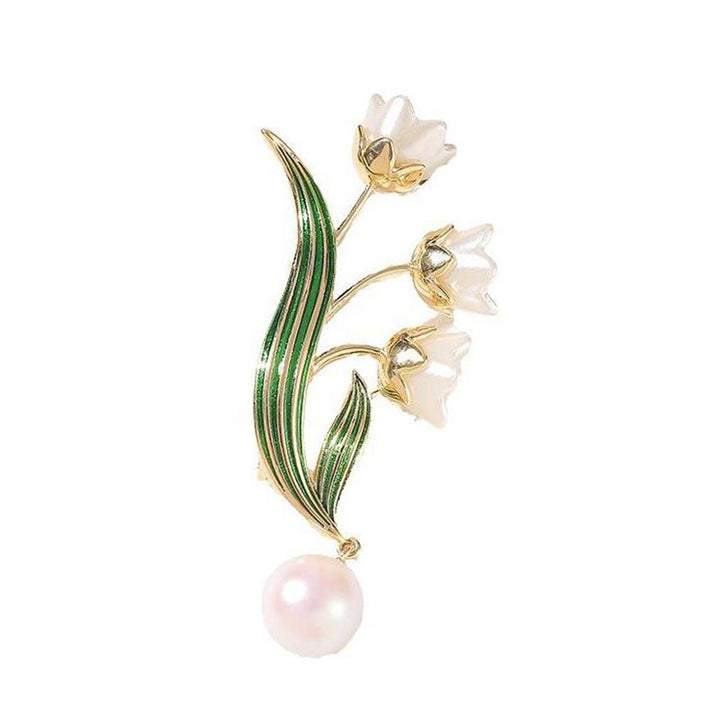 Elegante Blütenbrosche mit Perlenanhänger Karnz