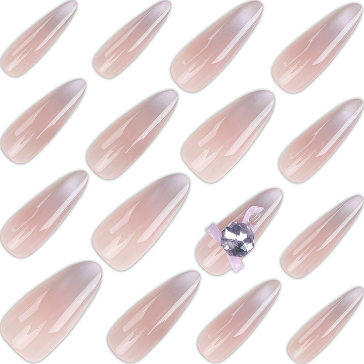 Künstlerisches Ombre Press-On Nageldesign mit Kristallakzent Karnz