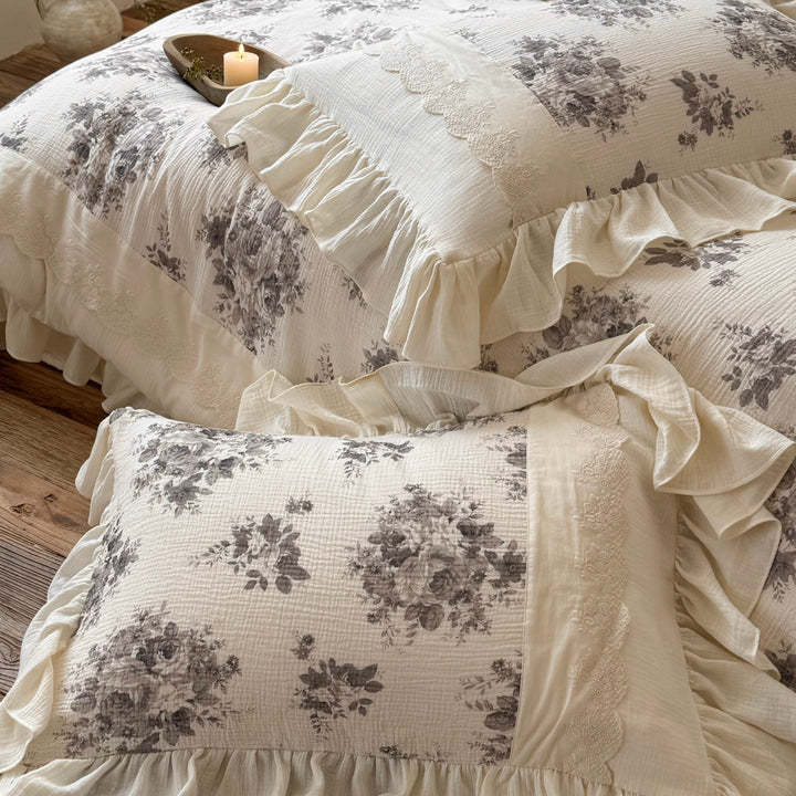 Rüsch Vintage Floral Baumwolle Bettbezug Set mit dekorativen Kissenbezügen