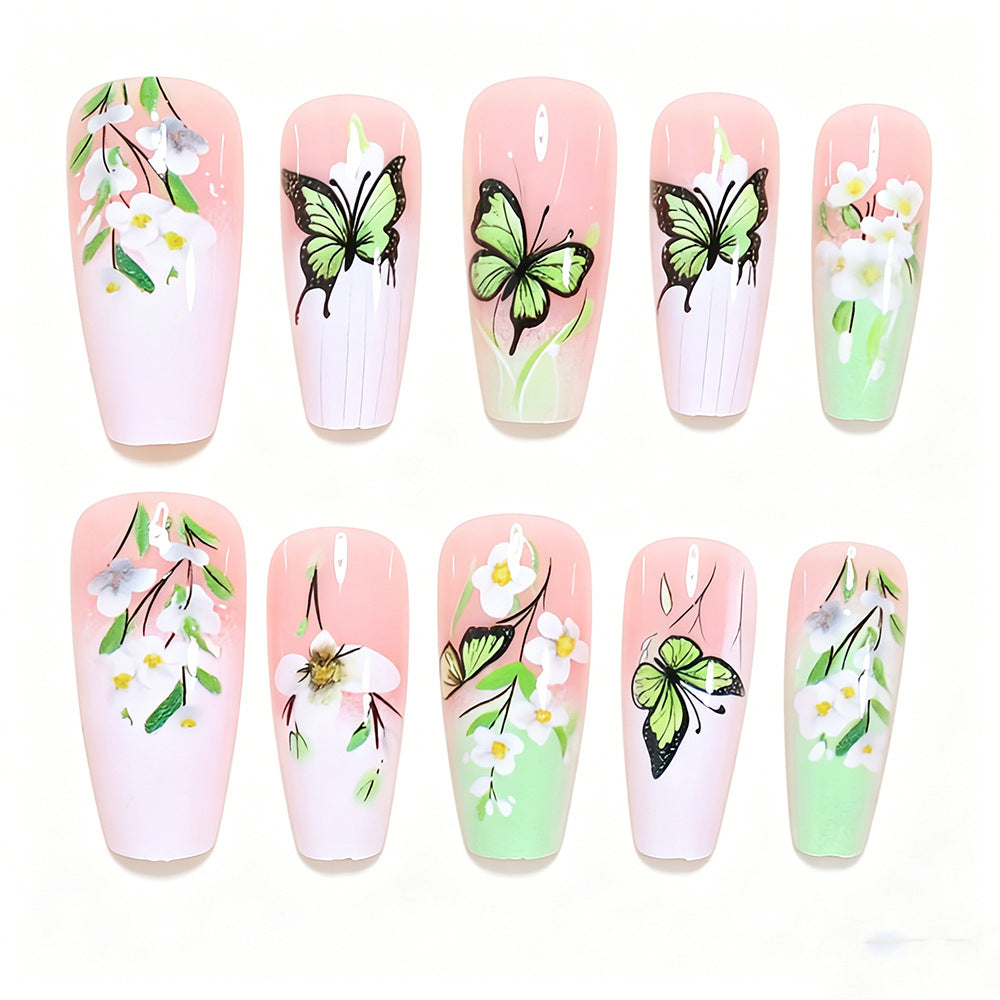 Künstlerisches Schmetterlings- und Blumen-Press-On-Nagelset Karnz