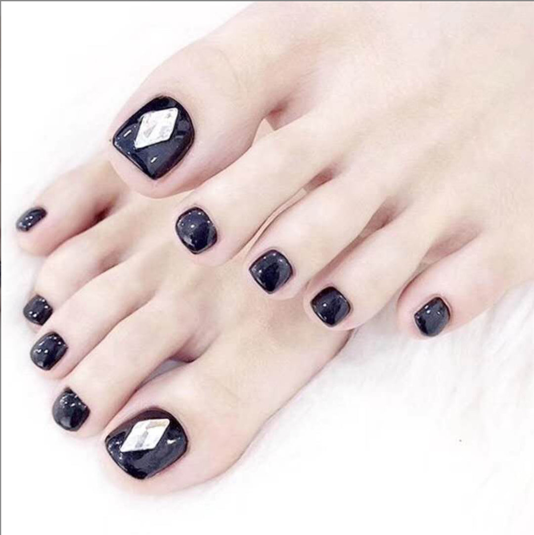 Glitzernde French Tip Zehennagelkunst