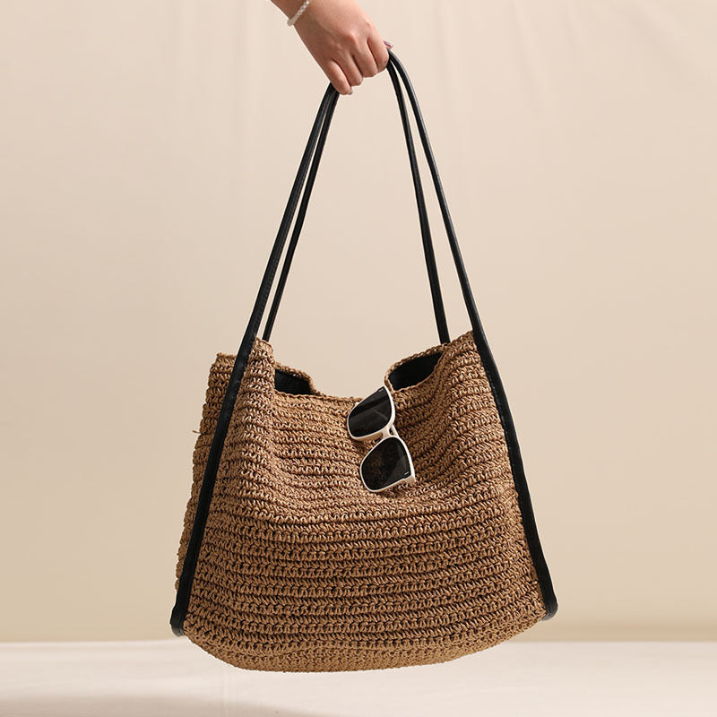 Damen praktische Handtasche aus geflochtenem Naturmaterial mit komfortablem Schulterriemen Karnz