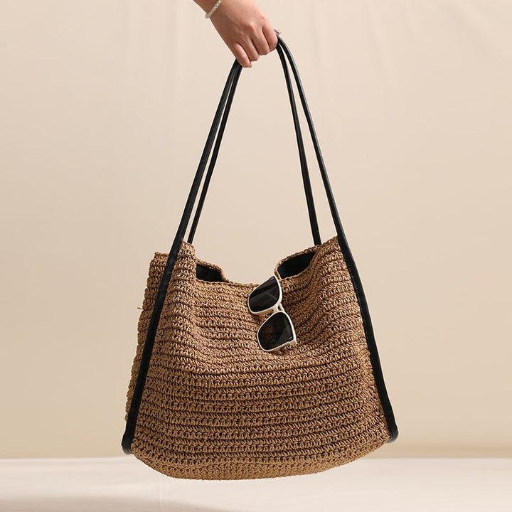 Damen praktische Handtasche aus geflochtenem Naturmaterial mit komfortablem Schulterriemen Karnz