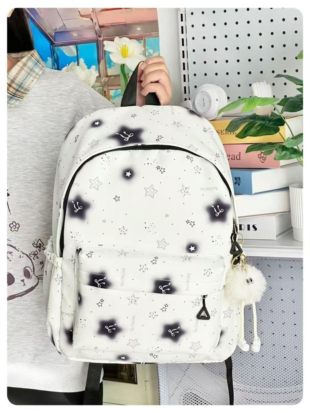 Schulrucksack mit Verspieltem Sternedesign und Mehreren Fächern Karnz