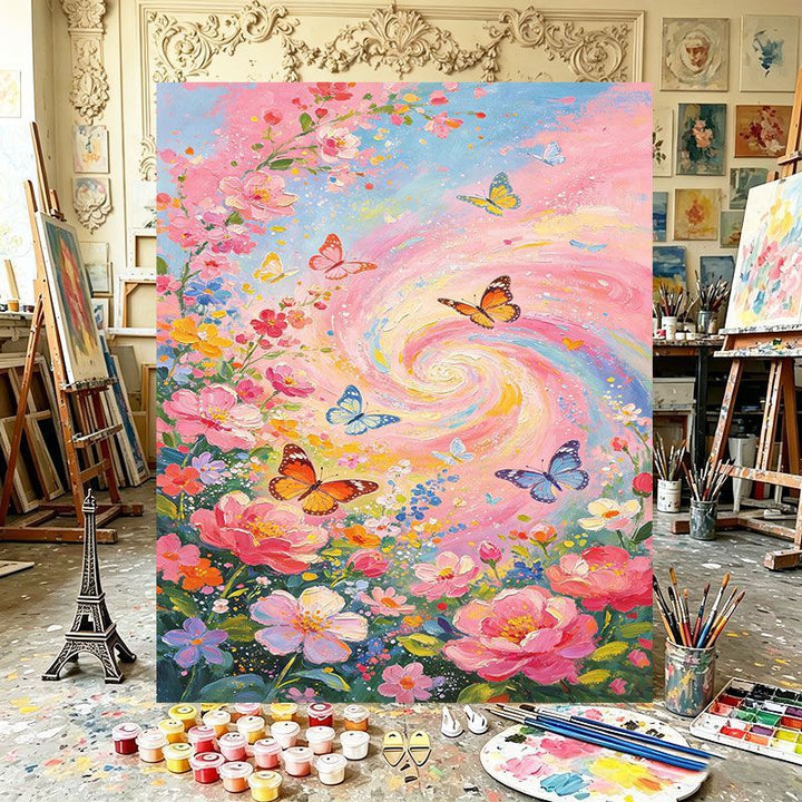 Lebendige florale Wirbel-Leinwandkunst Karnz
