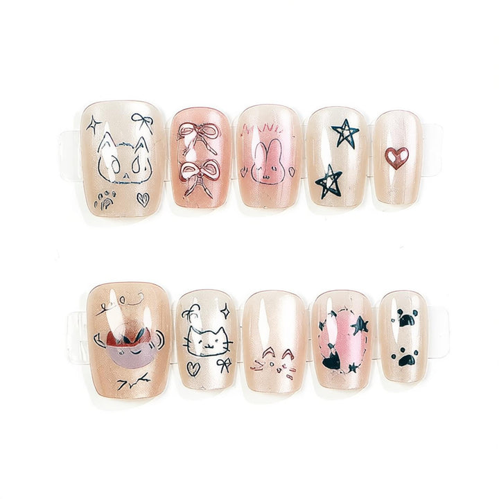 Verspielte Charakter Press-On Nail Art Karnz