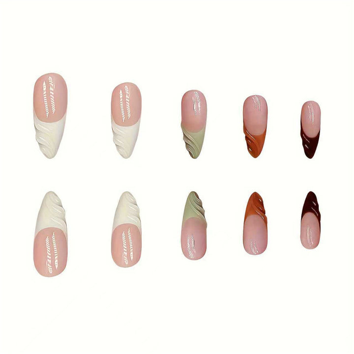 Künstlerische French Tip Press-On Nägel mit geschwungenem Design Karnz