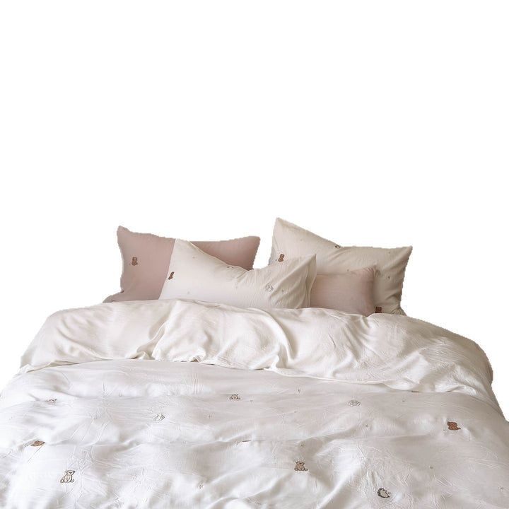 Bestickte Baumwollsatin Teddy Bettbezugset