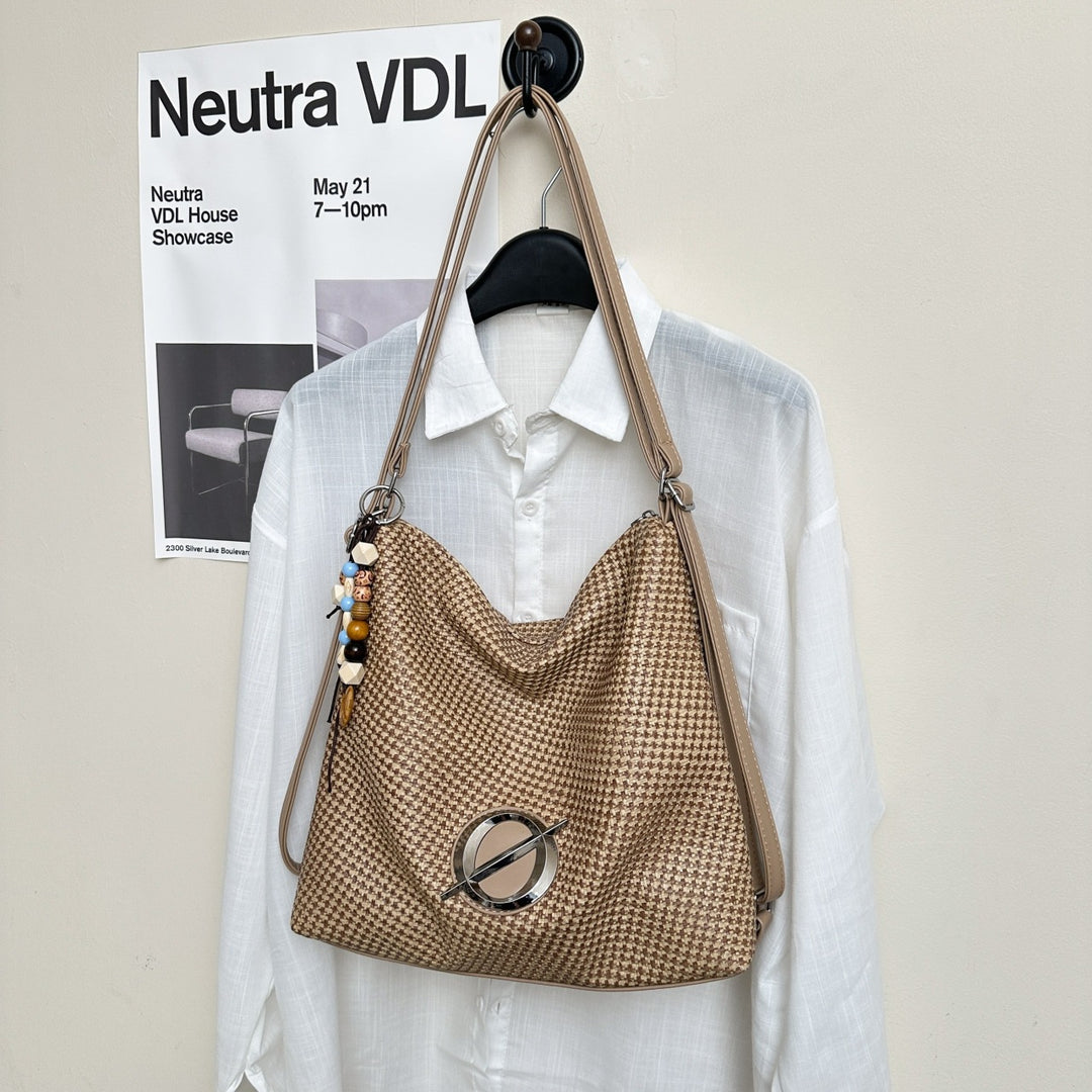 Strukturierte Hahnentrittschultertasche